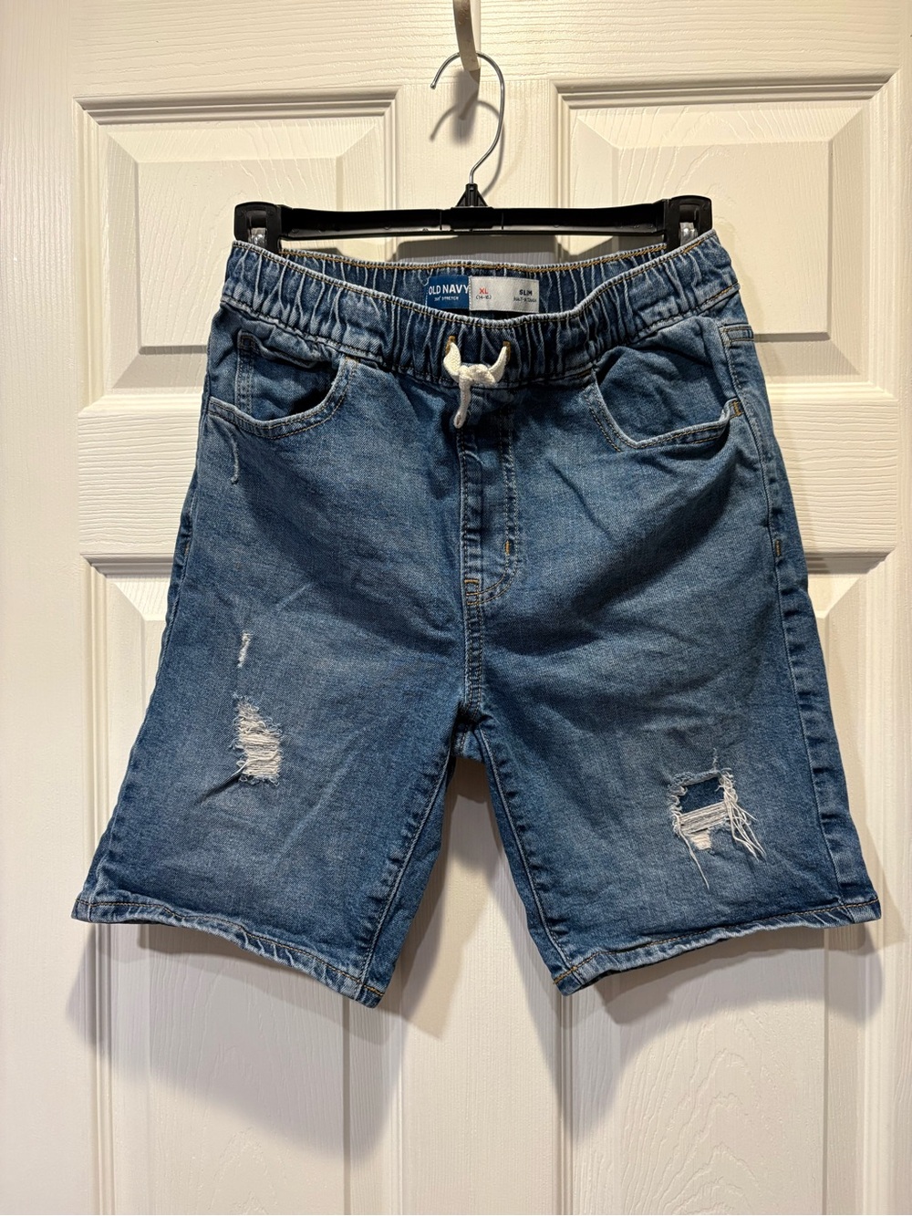 Old Navy Big Kid’s Medium Blue Distressed Denim Drawstring Slim Shorts